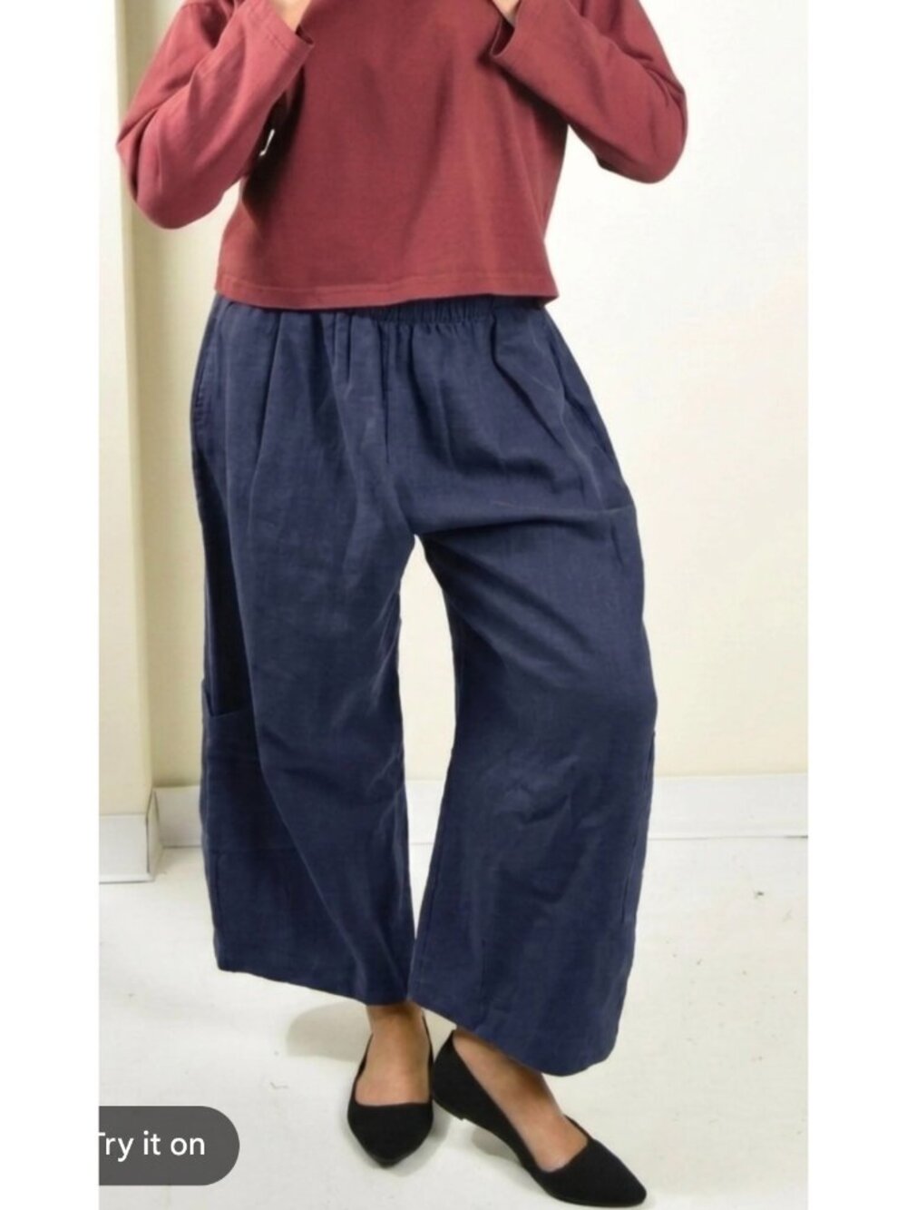 Bryn Walker Linen Wide Leg Pants Womens Small Elastic Waist Lagenlook Minimalist